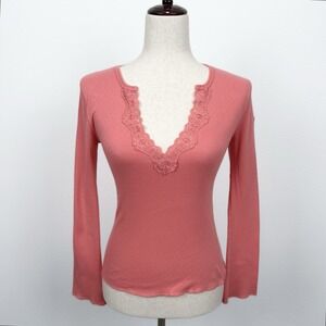 Maurices Top Womens Medium Pink Henley Sequins Elena Gilbert Ribbed y2k Layering